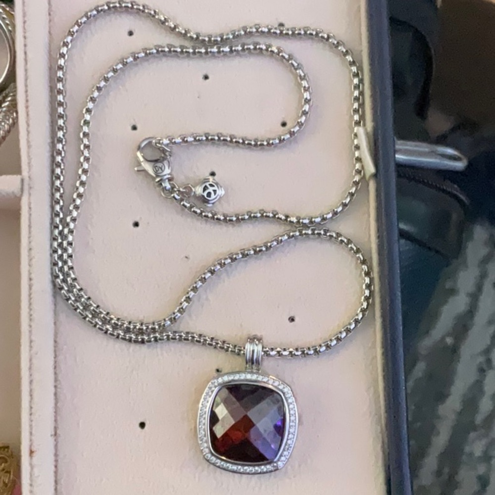 David Yurman Silver 925 Albion 20mm Diamond and Garnet Pendent